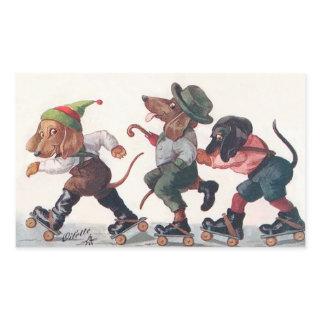 Three Skating Dachshunds - A Funny Animal Rectangular Sticker