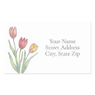 Three Tulips Colored Pencil, Pen & Ink labels