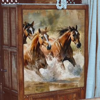 Three Wild Horses Running Through Water Decoupage Tissue Paper