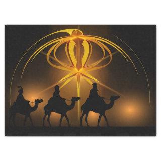 Three Wise Men Traveling With Camels Under Star Tissue Paper