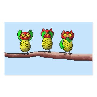 Three wise owls, hear, see & speak no evil rectangular sticker