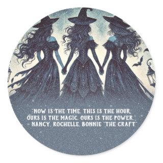 Three Witches at Night Starry Halloween Party Classic Round Sticker