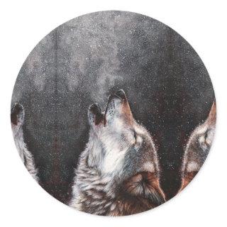 Three Wolves Howling Classic Round Sticker