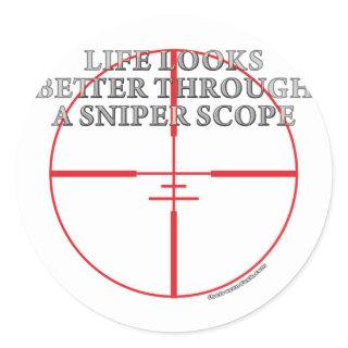 Through a Sniper Scope Classic Round Sticker