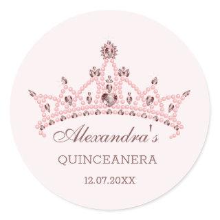 Tiara pearls, gemstones in heart shape Quinceanera Classic Round Sticker