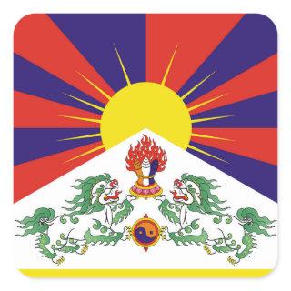 Tibet, Snow Lions, Tibetan flag - The Himalayas Square Sticker
