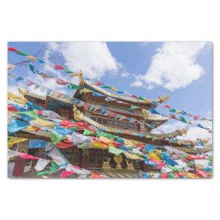 Tibetan Temple with prayer flags - Yunnan, China Tissue Paper