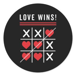Tic Tac Toe Love Wins Birthday Valentine's Day Classic Round Sticker