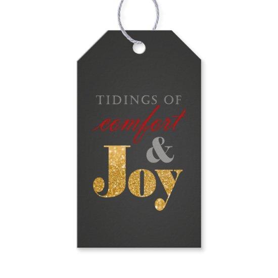 Tidings of Comfort and Joy Gold Sparkle Christmas Gift Tags