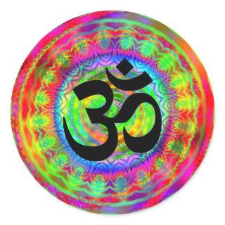 Tiedye Target with Om Symbol Classic Round Sticker