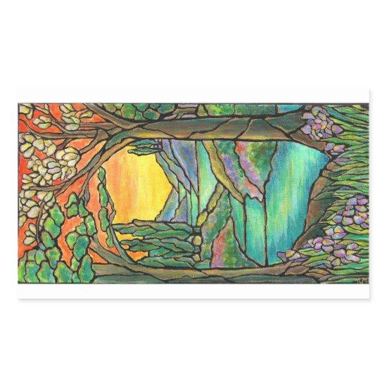 Tiffany Landscape Stained Glass Design ART! Rectangular Sticker