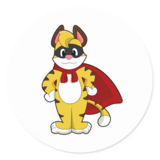 Tiger as Hero with Mask & Cape Classic Round Sticker