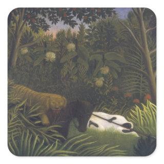Tiger Attacking a Horse and a Sleeping Black Man ( Square Sticker