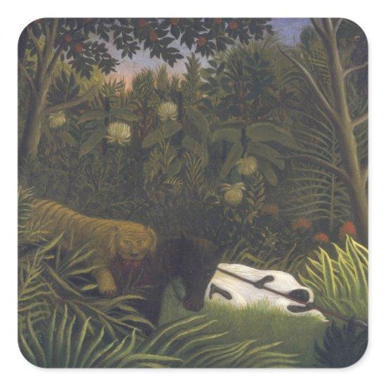 Tiger Attacking a Horse and a Sleeping Black Man ( Square Sticker