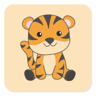 Tiger Big Cat Cute Animals For Kids Square Sticker