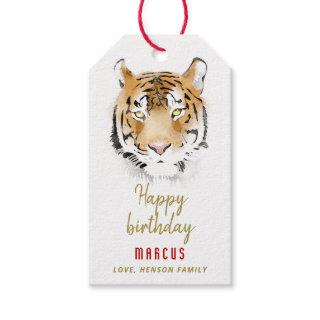 Tiger Head Watercolor Drawing Happy Birthday  Gift Tags