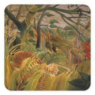 Tiger in a Tropical Storm by Henri Rousseau Square Sticker
