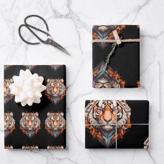 Tiger Portrait Head with Orange Colour on black   Sheets