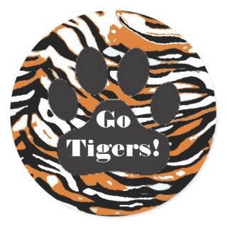 Tiger Print and Paw-School Spirit Classic Round Sticker