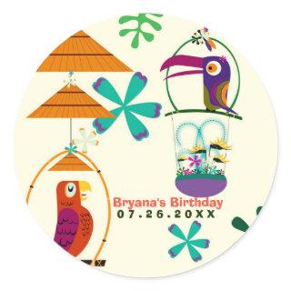 Tiki Birds Birthday Party Vintage Retro Luau Favor Classic Round Sticker