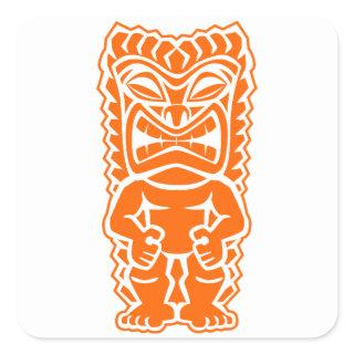 tiki totem warrior orange square sticker