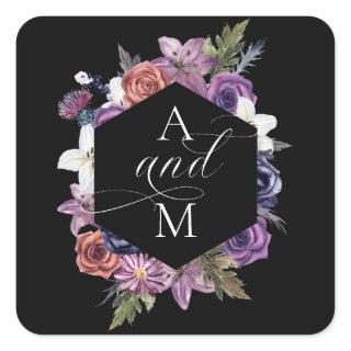 'Til Death Do Us Part Purple & Black Wedding Square Sticker