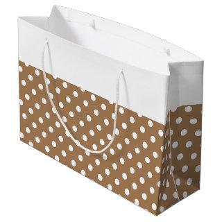Tiled Polka Dots On Mocha Brown White Top Stripe Large Gift Bag