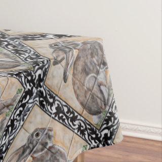 Tiled Rabbit Hare Black Scrolled Border Home Decor Tablecloth