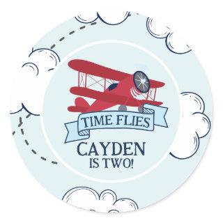 Time Flies Airplane Birthday Classic Round Sticker