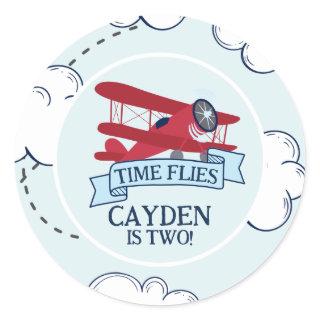 Time Flies Airplane Birthday Classic Round Sticker