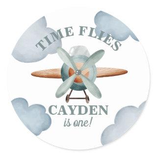 Time Flies Airplane Birthday Classic Round Sticker