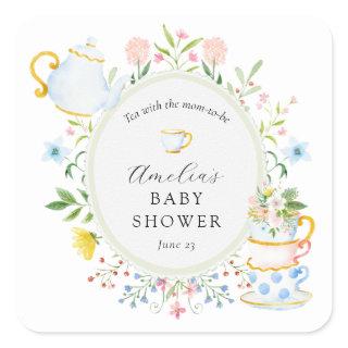 Time for Tea Baby Shower Wildflower Square Sticker