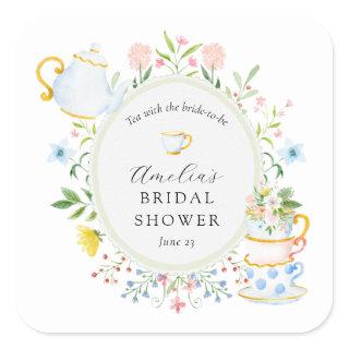 Time for Tea Bridal Shower Wildflower Square Sticker