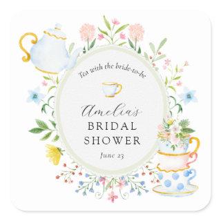 Time for Tea Bridal Shower Wildflower Square Sticker