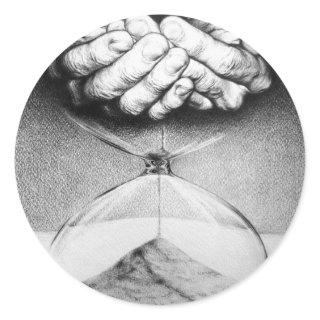 Time Hourglass hands Pencil drawing Surreal art Classic Round Sticker