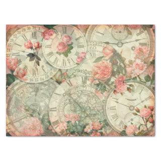Time Keeper Vintage Clocks Floral Decoupage Tissue Paper