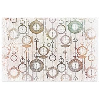 Time Pocket Watches and Keys Decoupage Tissue Paper