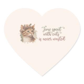 Time Spent With Cats Cute Cat Watercolor Design Heart Sticker
