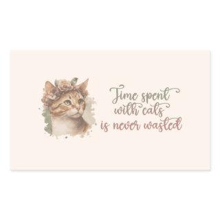 Time Spent With Cats Cute Cat Watercolor Design Rectangular Sticker