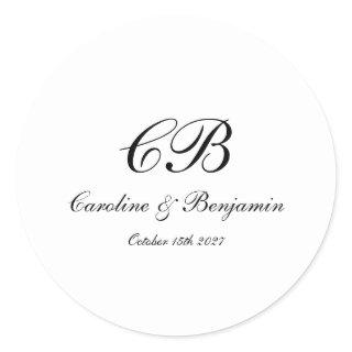 Timeless Elegant Black and White Script Monogram Classic Round Sticker