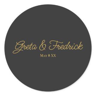 Timeless Simple Minimalist Charcoal Gold Script  Classic Round Sticker