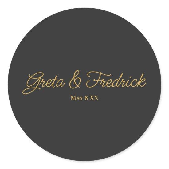 Timeless Simple Minimalist Charcoal Gold Script  Classic Round Sticker