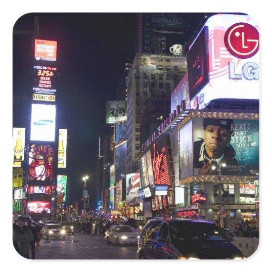 Times Square at night in Manhattan, New York Square Sticker