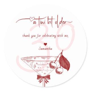 Tini Bit Older Modern Bow Cherry Martini Birthday Classic Round Sticker