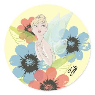 Tinker Bell Sketch With Cosmos Flowers Classic Round Sticker