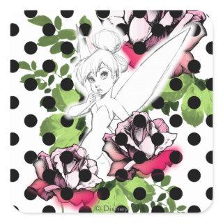 Tinker Bell Sketch With Roses and Polka Dots Square Sticker