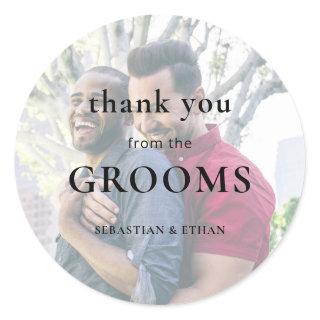 Tinted Photo Thank You from Grooms Gay Wedding  Classic Round Sticker