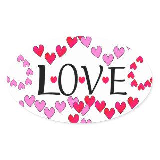 Tiny Hearts Pink Red LOVE Oval Sticker