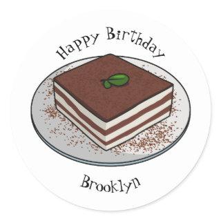Tiramisu cake cartoon illustration  classic round sticker