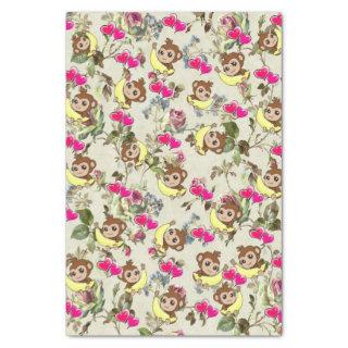 Tissue Paper Monkeys Bananas Pink Hearts Floral